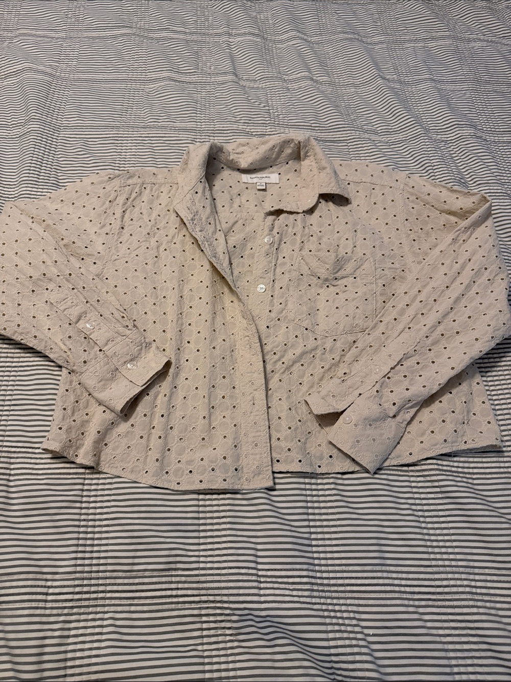 Banana Republic Beige Eyelet Button-Down Shirt